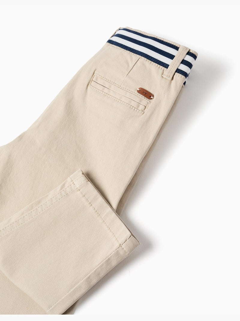 Pantaloni chino slim fit in twill con nastro a righe Beige chiaro - Kiabi