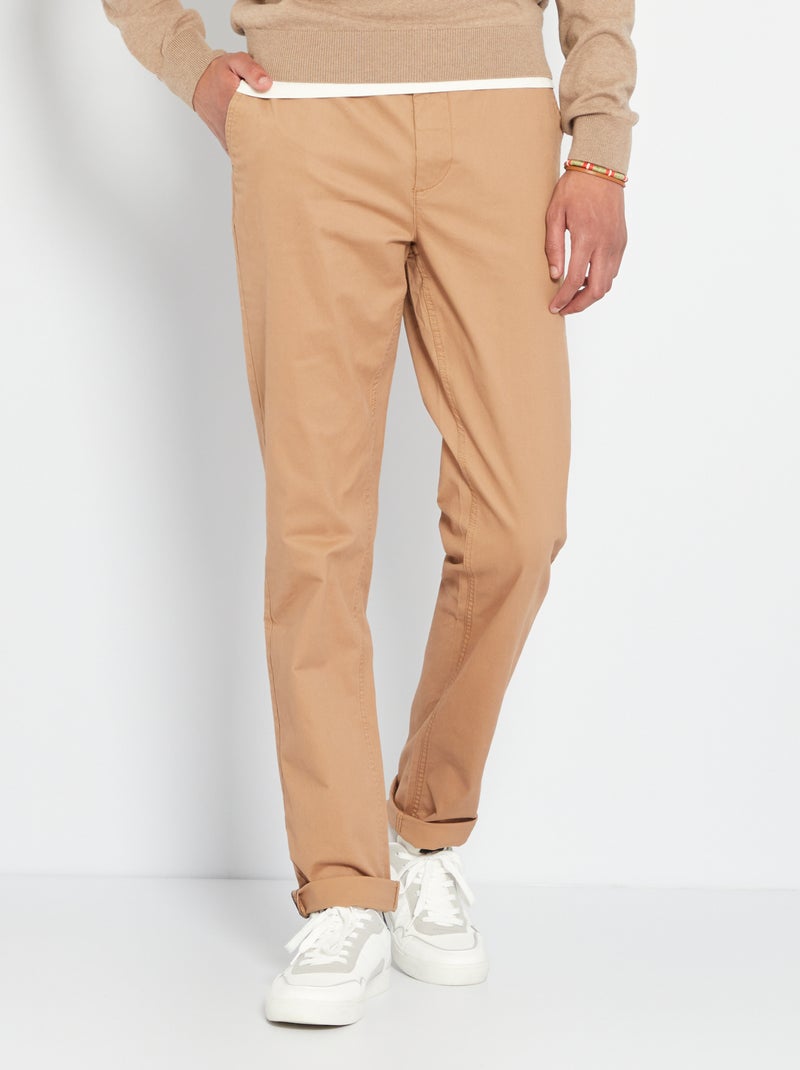 Pantaloni chino slim puro cotone L36 + 1 m 90 BEIGE - Kiabi