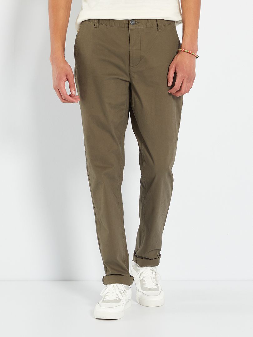 Pantaloni chino slim puro cotone L36 + 1 m 90 KAKI - Kiabi