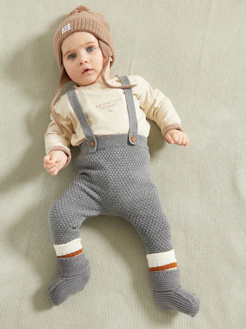 Pantaloni con bretelle eco-sostenibili in maglia GRIGIO - Kiabi