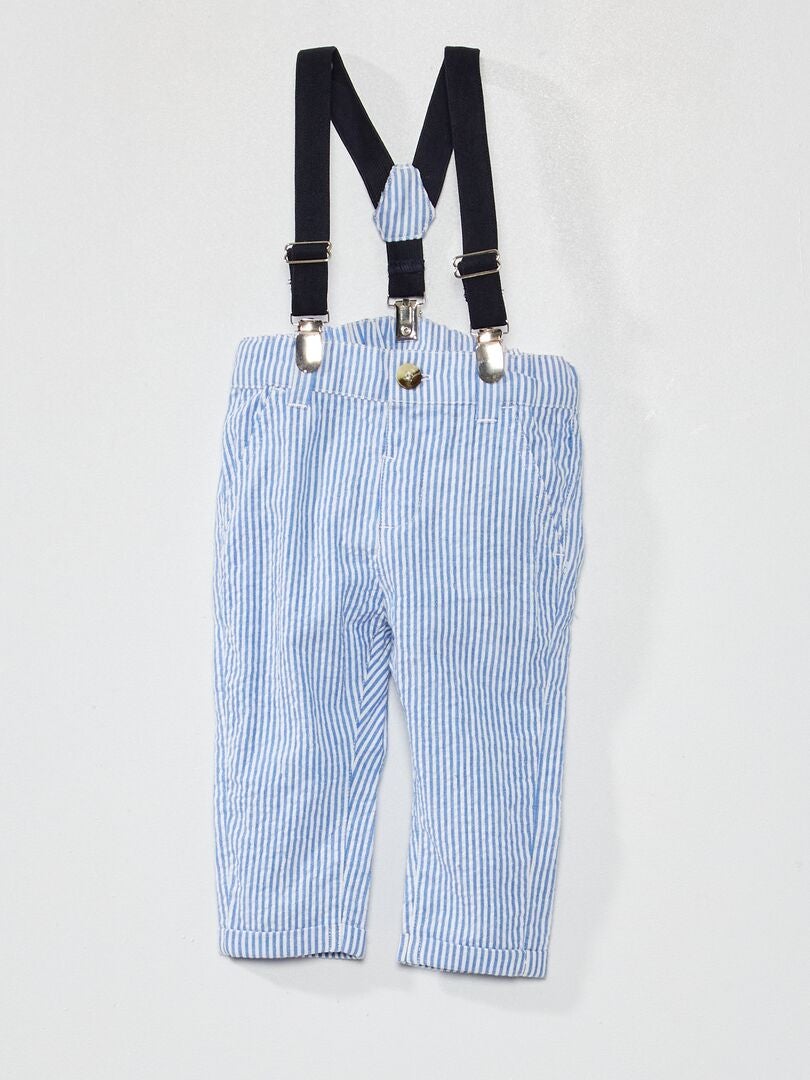 Pantaloni con bretelle in maglia goffrata BLU - Kiabi