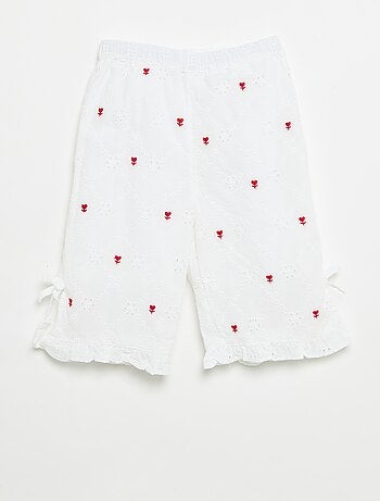 Pantaloni con fiocchi decorativi e ricami sangallo