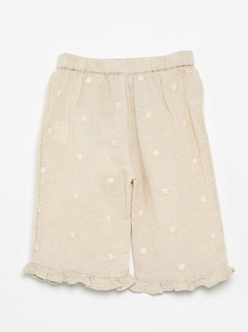 Pantaloni con ricami floreali Beige - Kiabi