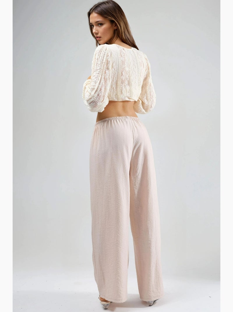 Pantaloni con vita elasticizzata e dettaglio con laccetto busem Sabbia - Kiabi
