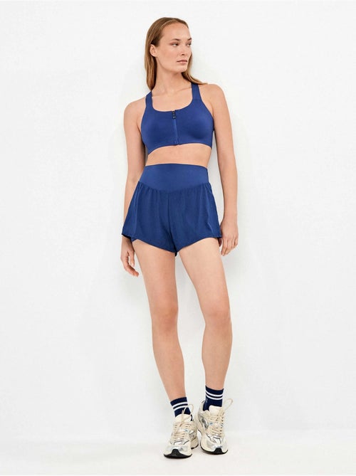 Pantaloni corti di colore blu con shorts interni - Kiabi
