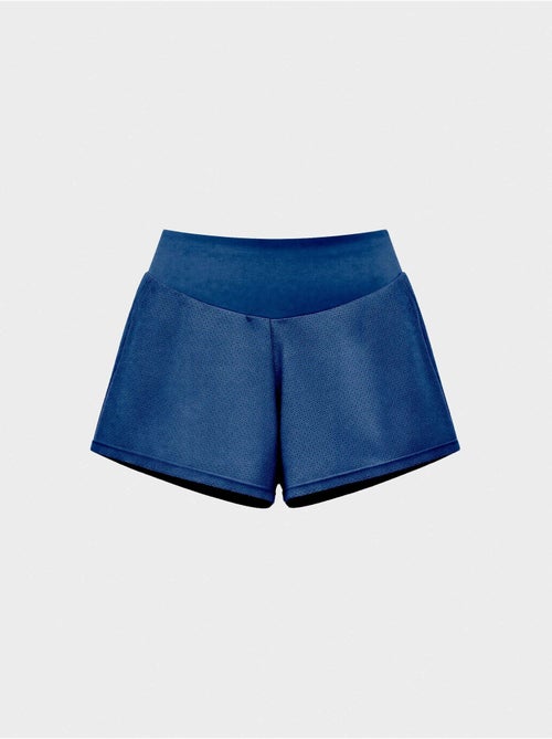 Pantaloni corti di colore blu con shorts interni - Kiabi