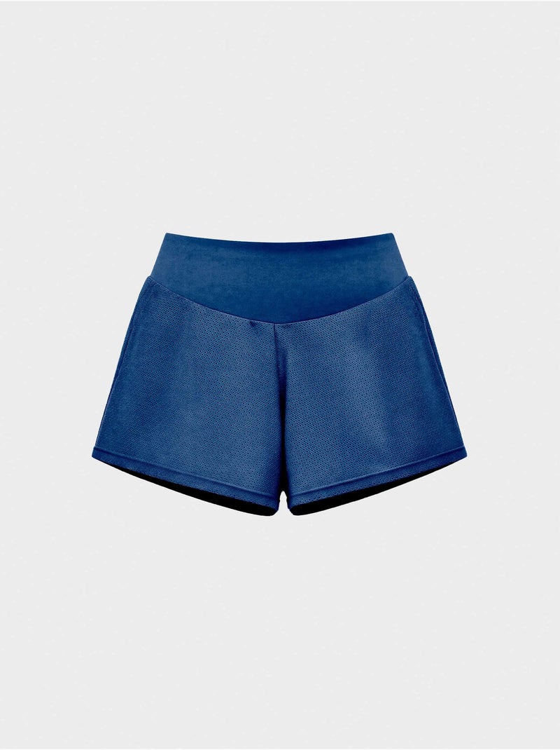 Pantaloni corti di colore blu con shorts interni Blu marino - Kiabi