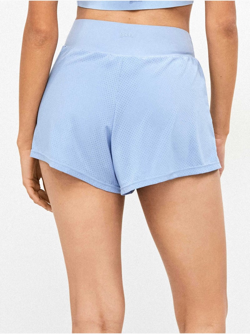 Pantaloni corti di colore blu con shorts interni Blu - Kiabi