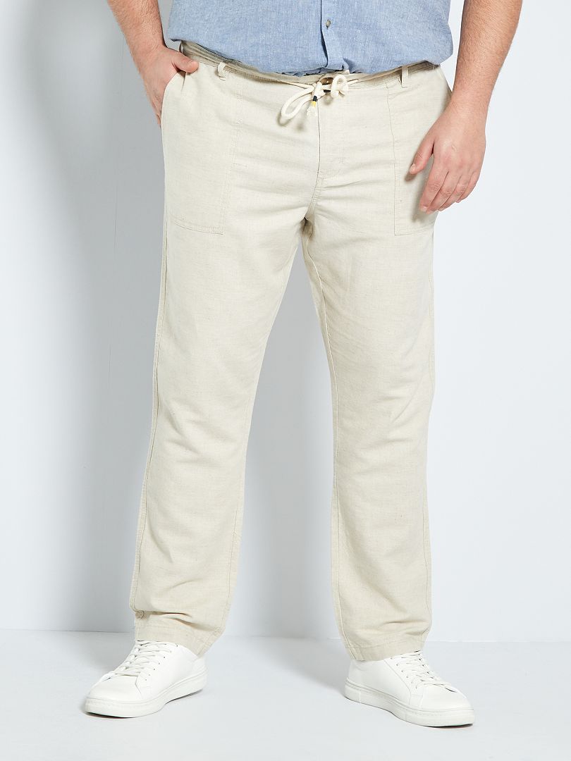 Pantaloni cotone e lino beige - Kiabi