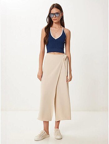Pantaloni cropped a vita alta a gamba ampia con dettaglio a laccio istanbul
