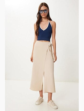 Pantaloni cropped a vita alta a gamba ampia con dettaglio a laccio istanbul