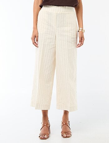 Pantaloni culotte ampi in misto lino