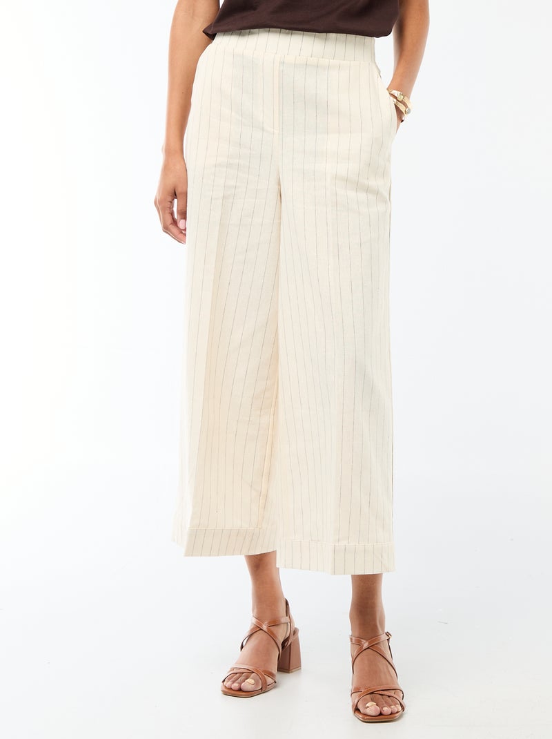 Pantaloni culotte ampi in misto lino Beige - Kiabi