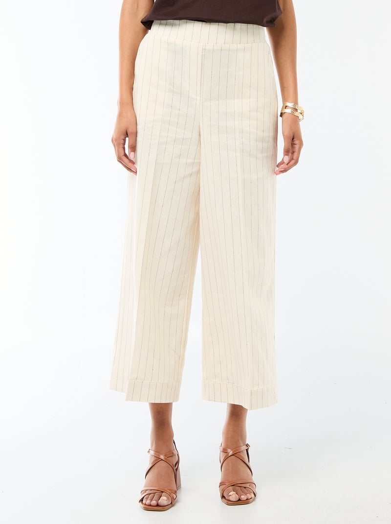 Pantaloni culotte ampi in misto lino Beige - Kiabi