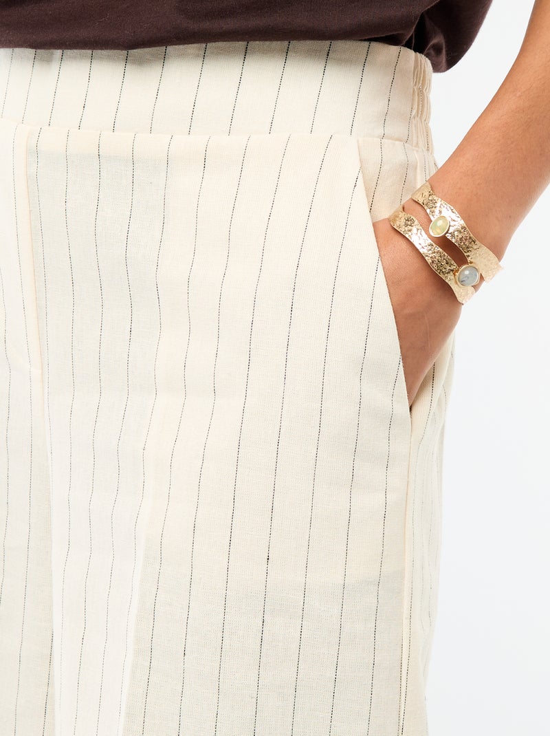 Pantaloni culotte ampi in misto lino Beige - Kiabi