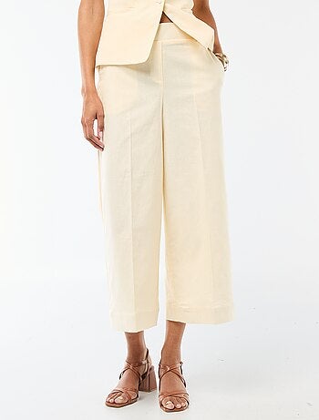 Pantaloni culotte ampi in misto lino