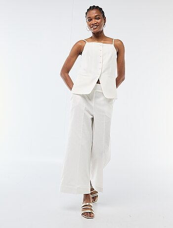 Pantaloni culotte ampi in misto lino