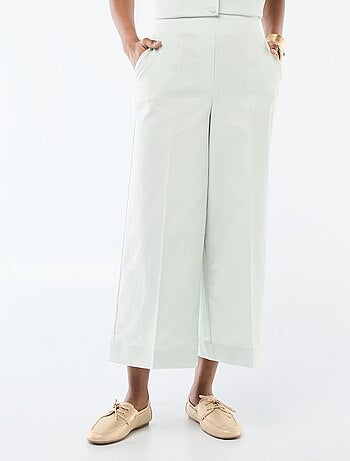 Pantaloni culotte ampi in misto lino