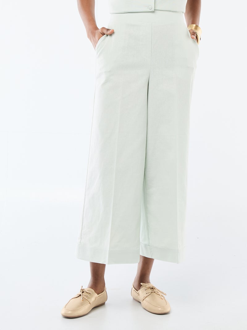 Pantaloni culotte ampi in misto lino Blu - Kiabi