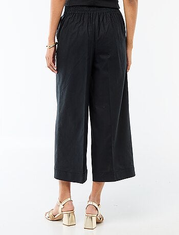 Pantaloni culotte ampi in misto lino