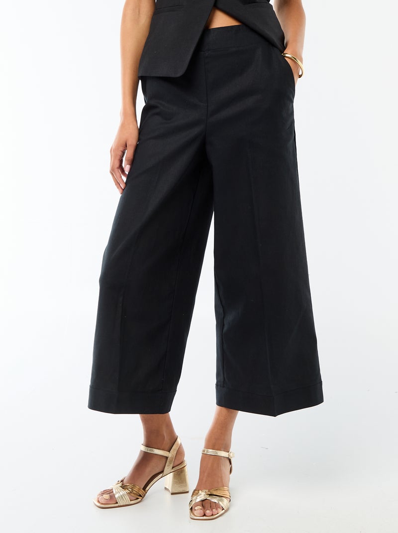 Pantaloni culotte ampi in misto lino Nero - Kiabi
