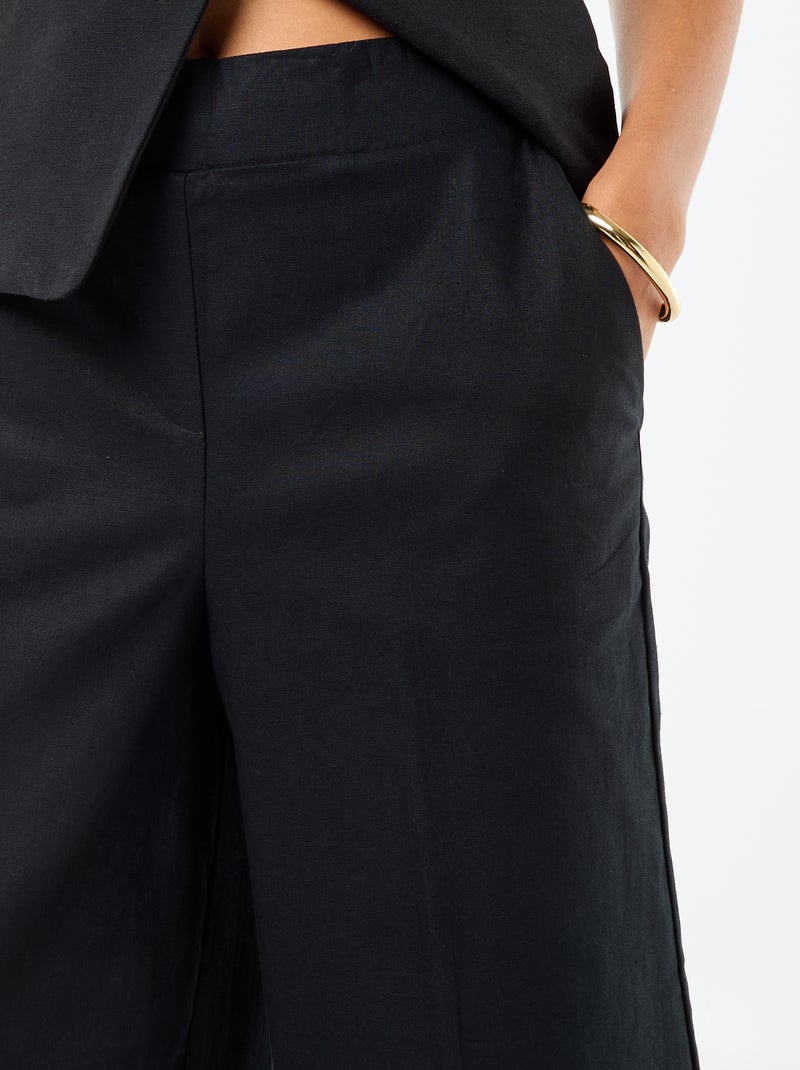 Pantaloni culotte ampi in misto lino Nero - Kiabi