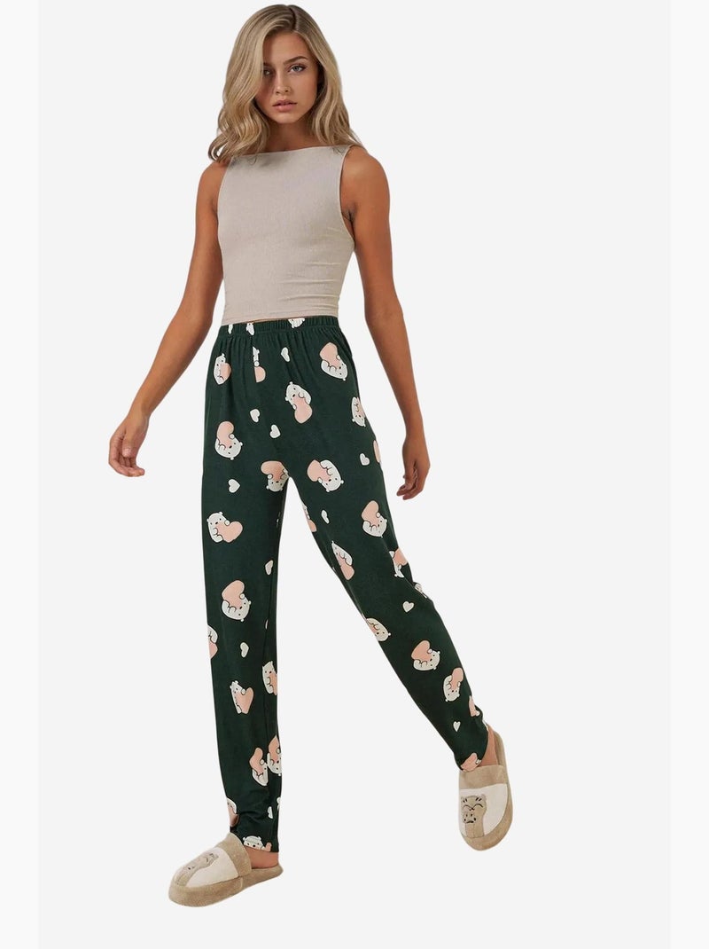 Pantaloni da casa a vita media con fantasia bdart Verde scuro - Kiabi