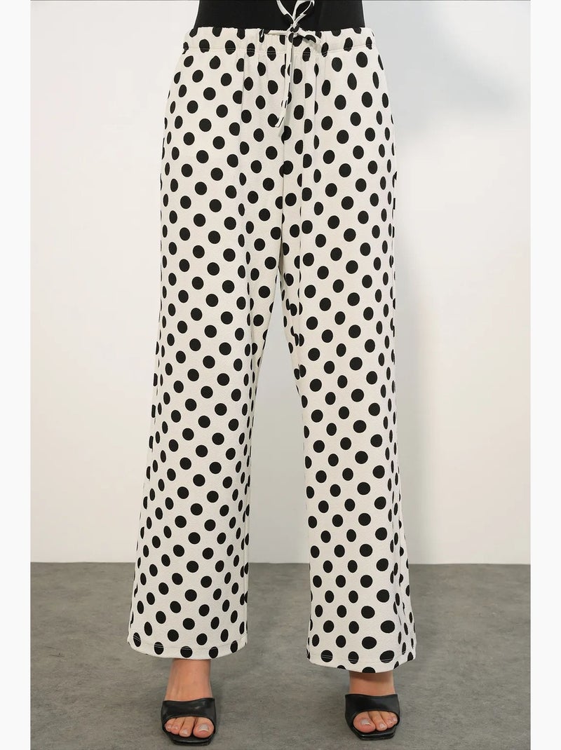 Pantaloni da donna a gamba ampia a pois bdart Bianco Nero - Kiabi