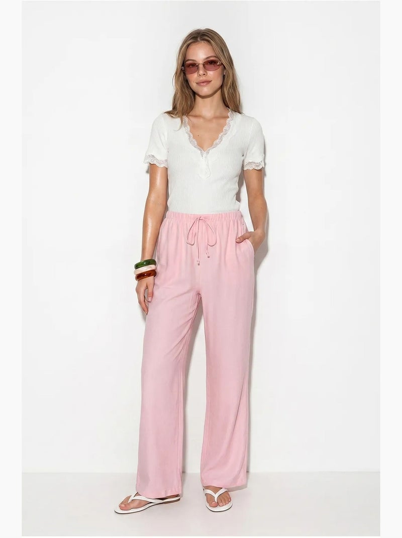 Pantaloni da donna a gamba ampia in crêpe lucci Rosa - Kiabi