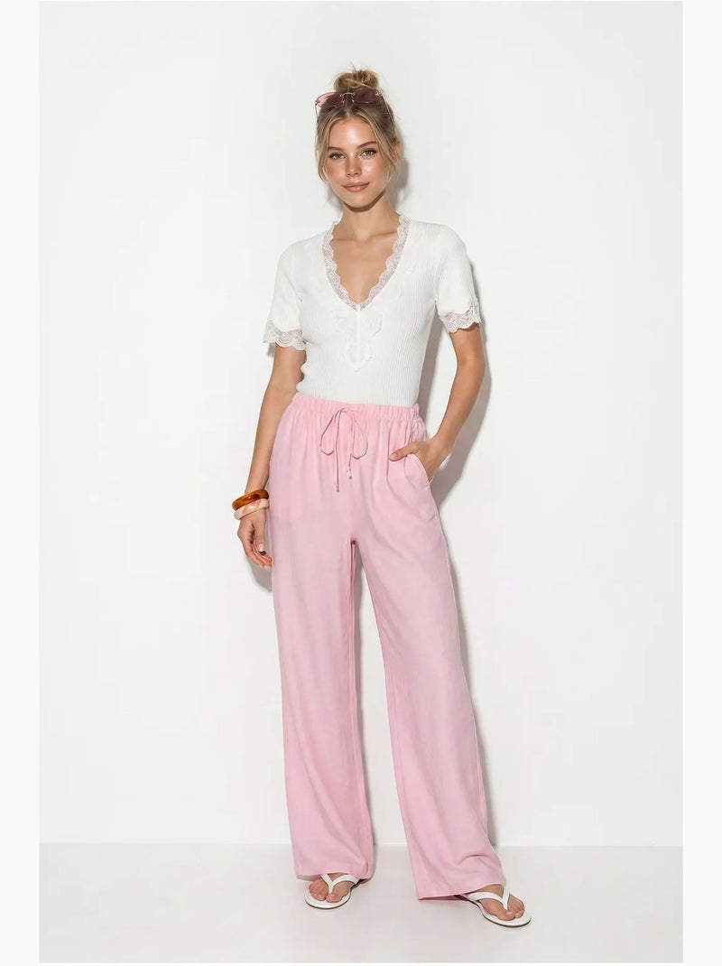 Pantaloni da donna a gamba ampia in crêpe lucci Rosa - Kiabi