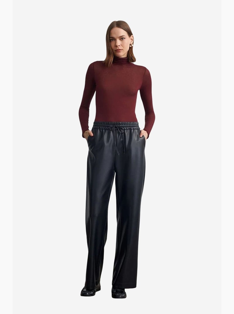Pantaloni da donna a gamba ampia in ecopelle dilvin Nero - Kiabi