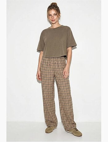 Pantaloni da donna a gamba larga a quadri lucci