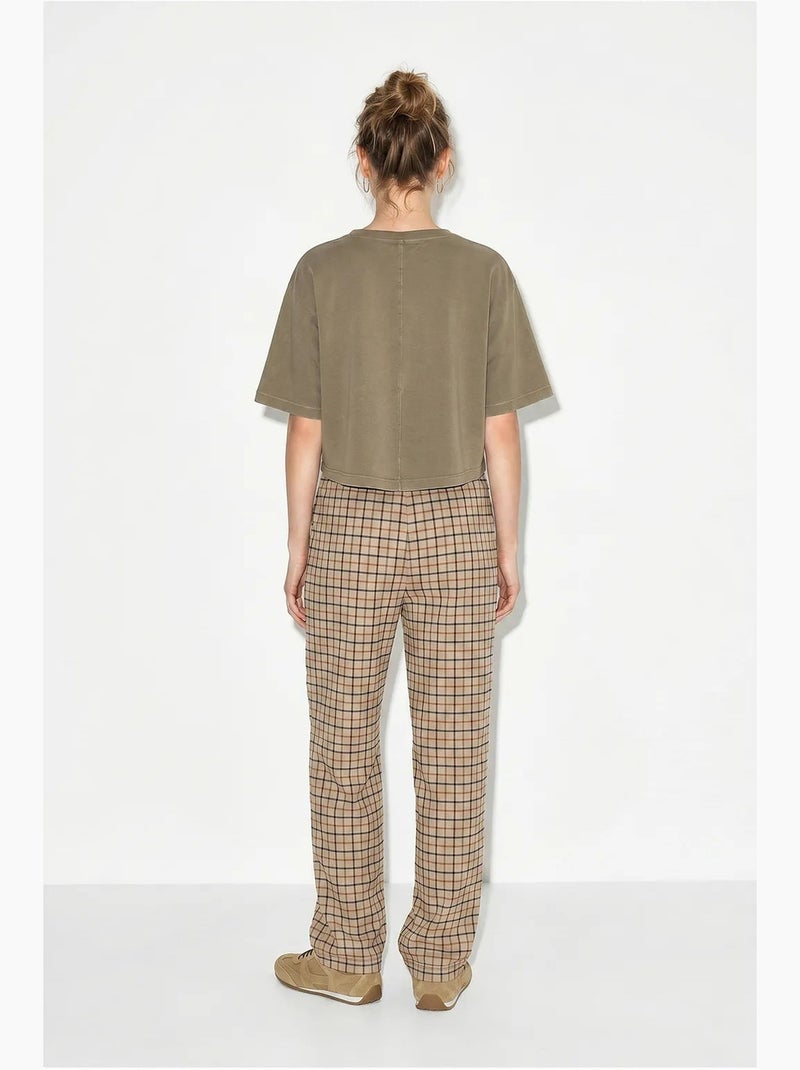 Pantaloni da donna a gamba larga a quadri lucci Cammello - Kiabi