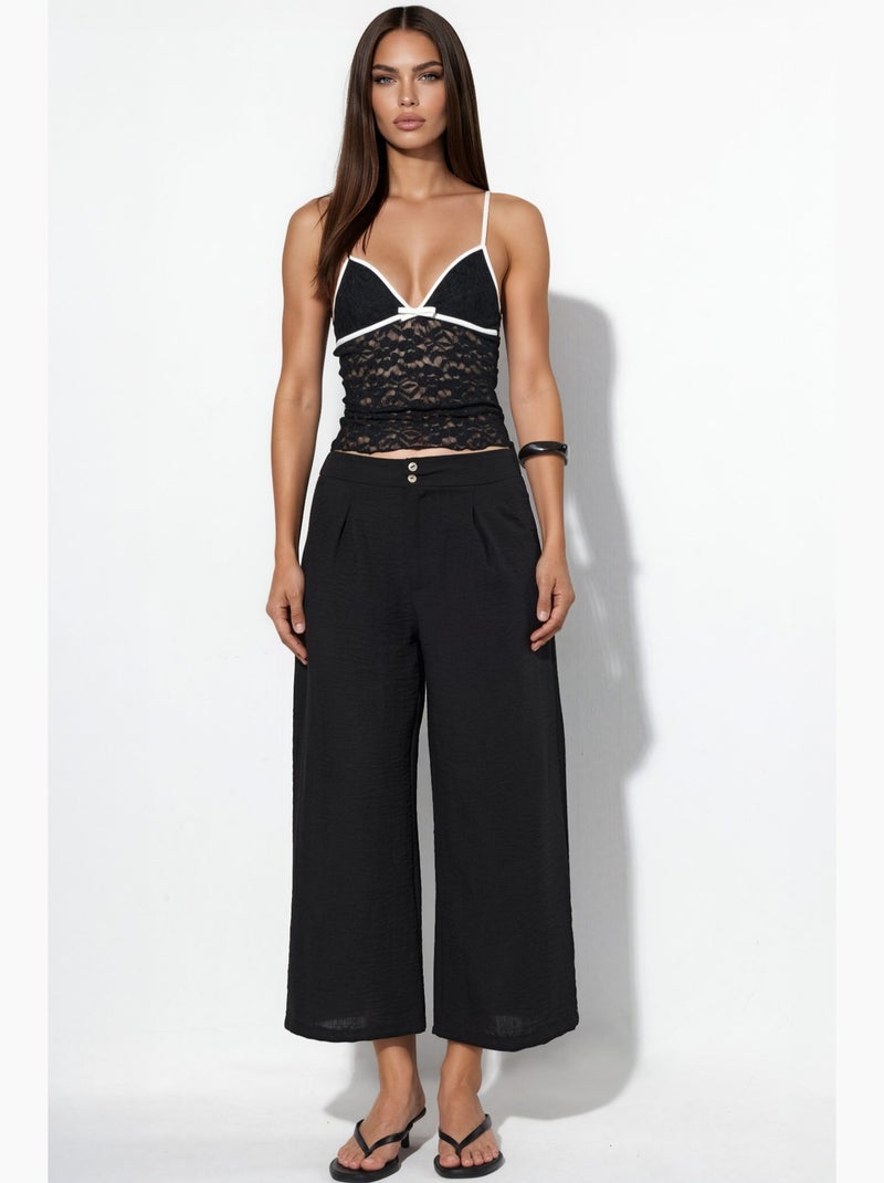 Pantaloni da donna a vita alta a gamba ampia busem Nero - Kiabi