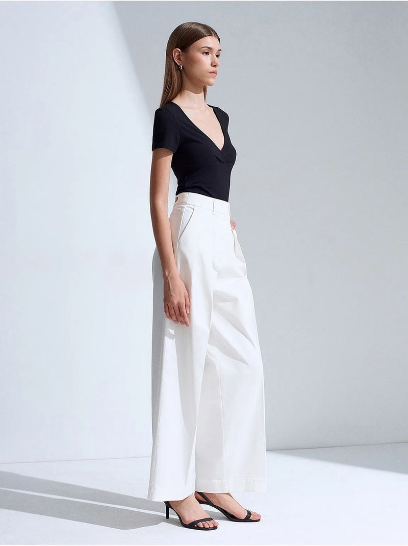 Pantaloni da donna a vita alta con pieghe e gamba ampia dilvin Bianco - Kiabi