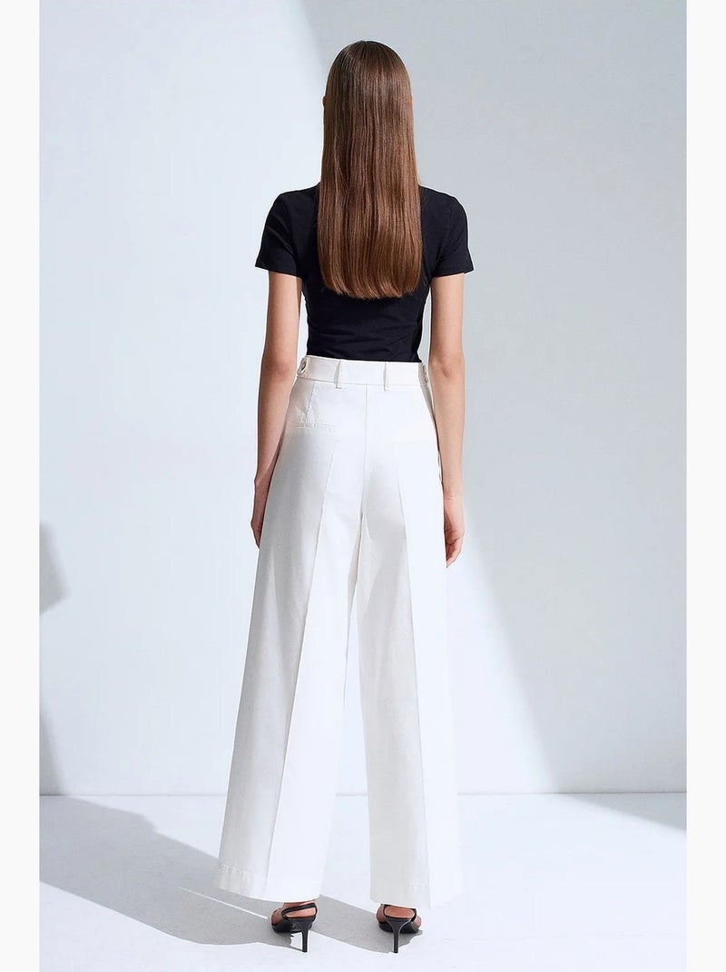Pantaloni da donna a vita alta con pieghe e gamba ampia dilvin Bianco - Kiabi