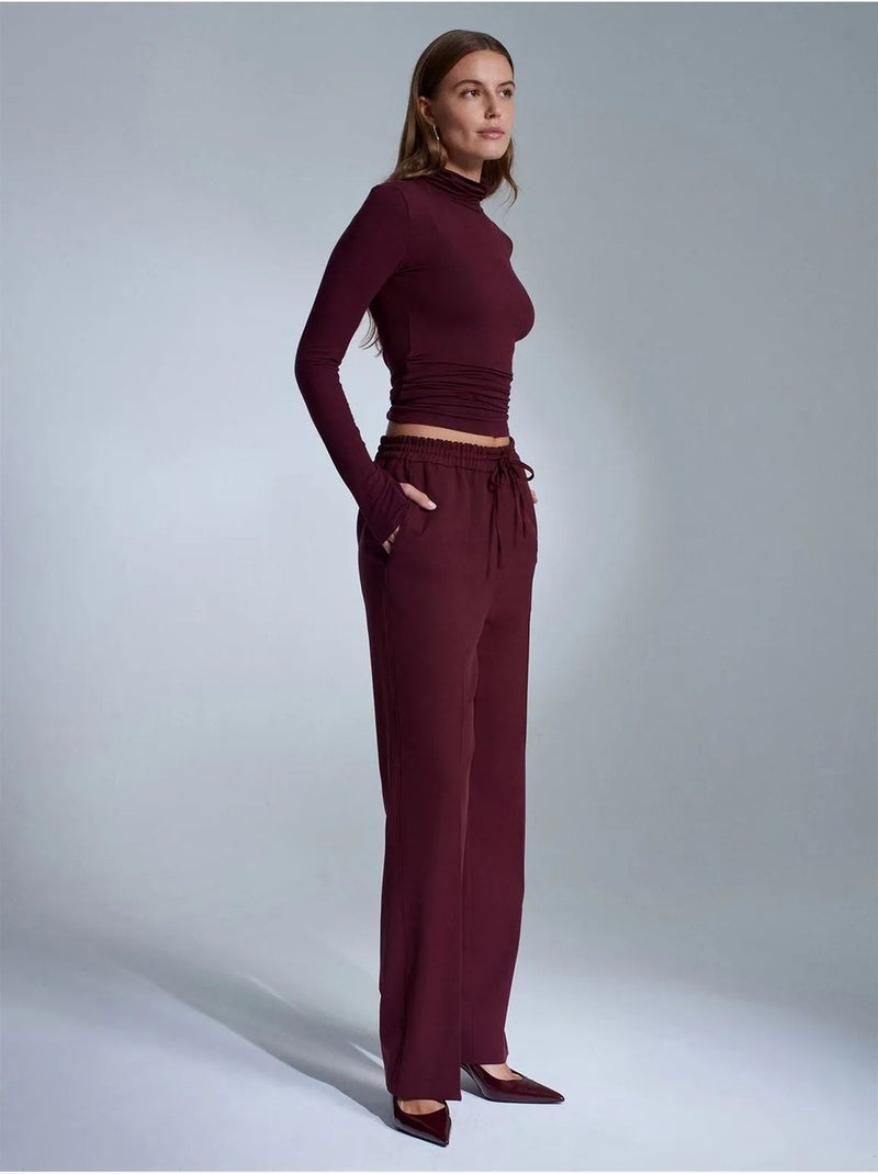 Pantaloni da donna in crêpe a gamba dritta dilvin Rosso bordeaux - Kiabi
