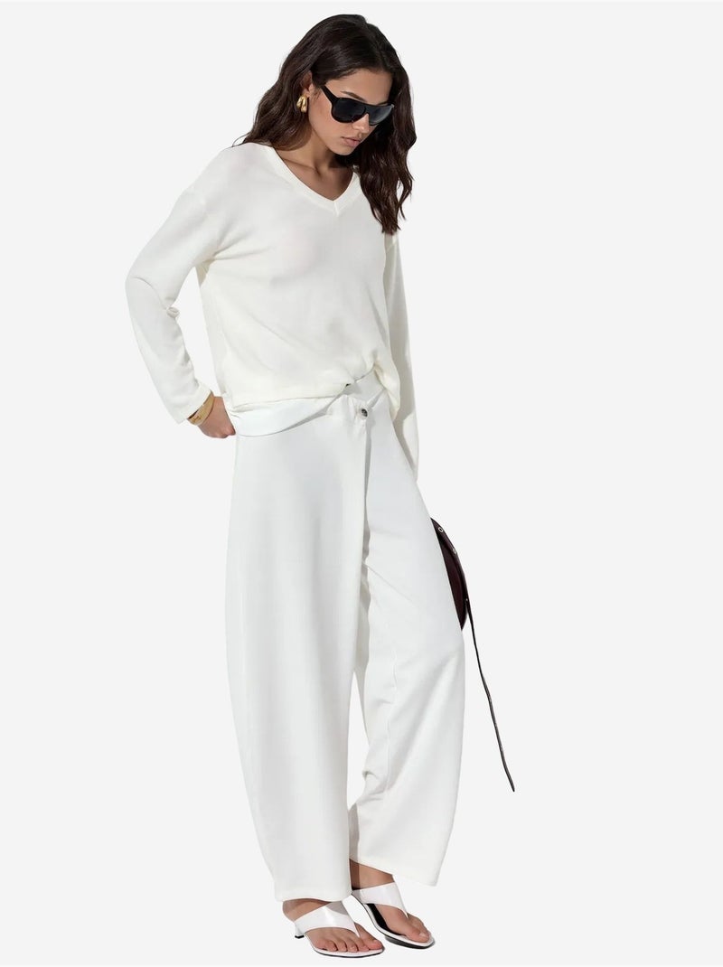 Pantaloni da donna in crêpe a vita alta a gamba larga busem Bianco sporco - Kiabi
