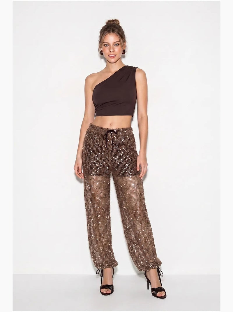 Pantaloni da donna in poliestere lucci Marrone - Kiabi