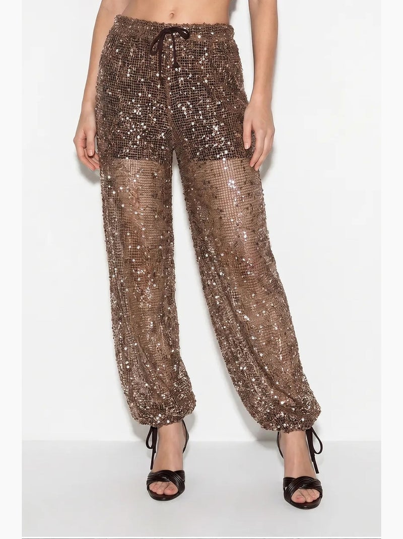 Pantaloni da donna in poliestere lucci Marrone - Kiabi