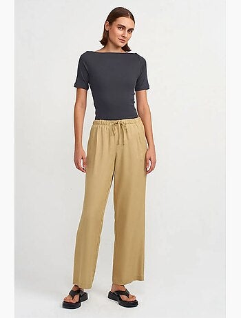 Pantaloni da donna in tencel a gamba ampia con vita con coulisse dilvin