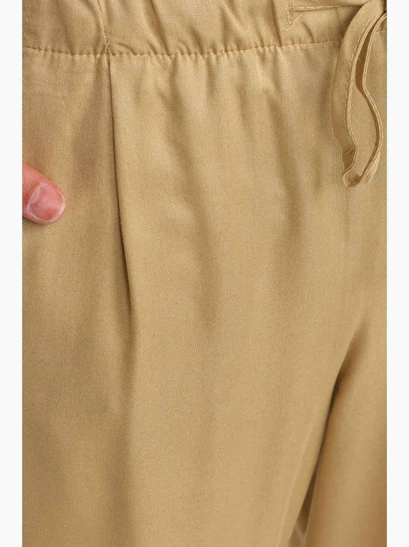 Pantaloni da donna in tencel a gamba ampia con vita con coulisse dilvin Cachi - Kiabi