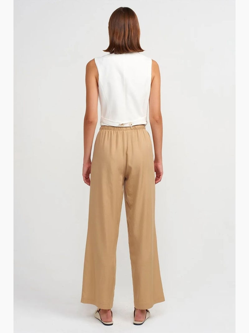 Pantaloni da donna in tencel a gamba ampia con vita con coulisse dilvin Cammello - Kiabi