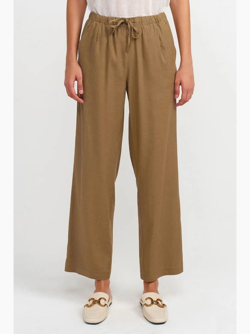 Pantaloni da donna in tencel a gamba ampia con vita con coulisse dilvin Verde kaki - Kiabi