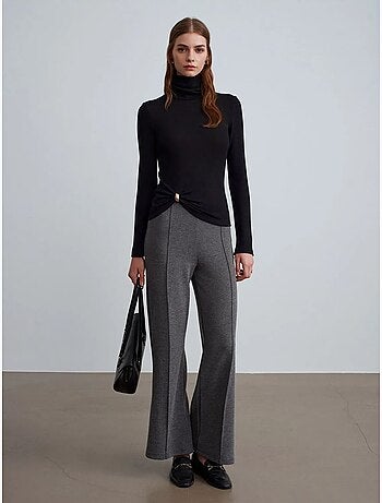 Pantaloni da donna in tessuto a gamba ampia a vita media