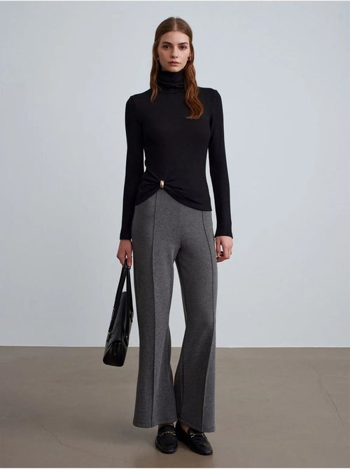 Pantaloni da donna in tessuto a gamba ampia a vita media - Kiabi