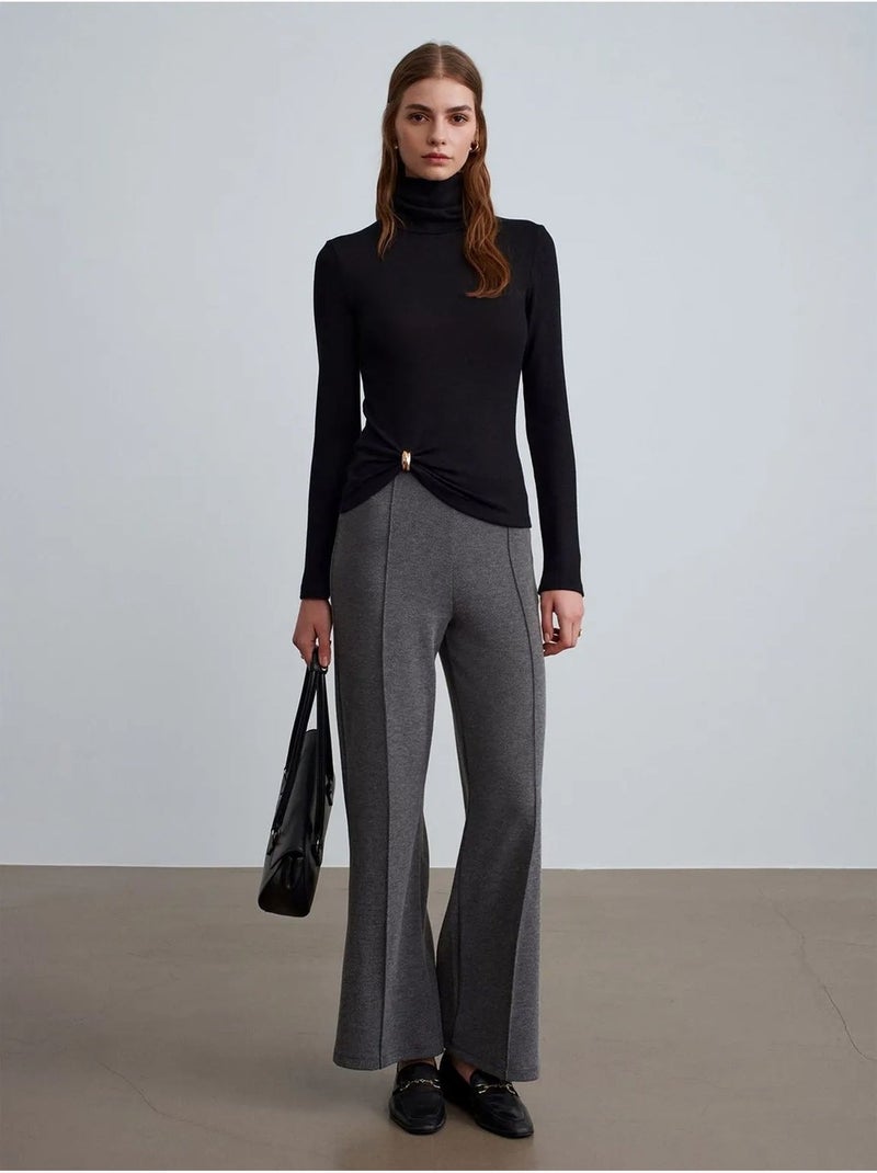 Pantaloni da donna in tessuto a gamba ampia a vita media Grigio antracite - Kiabi