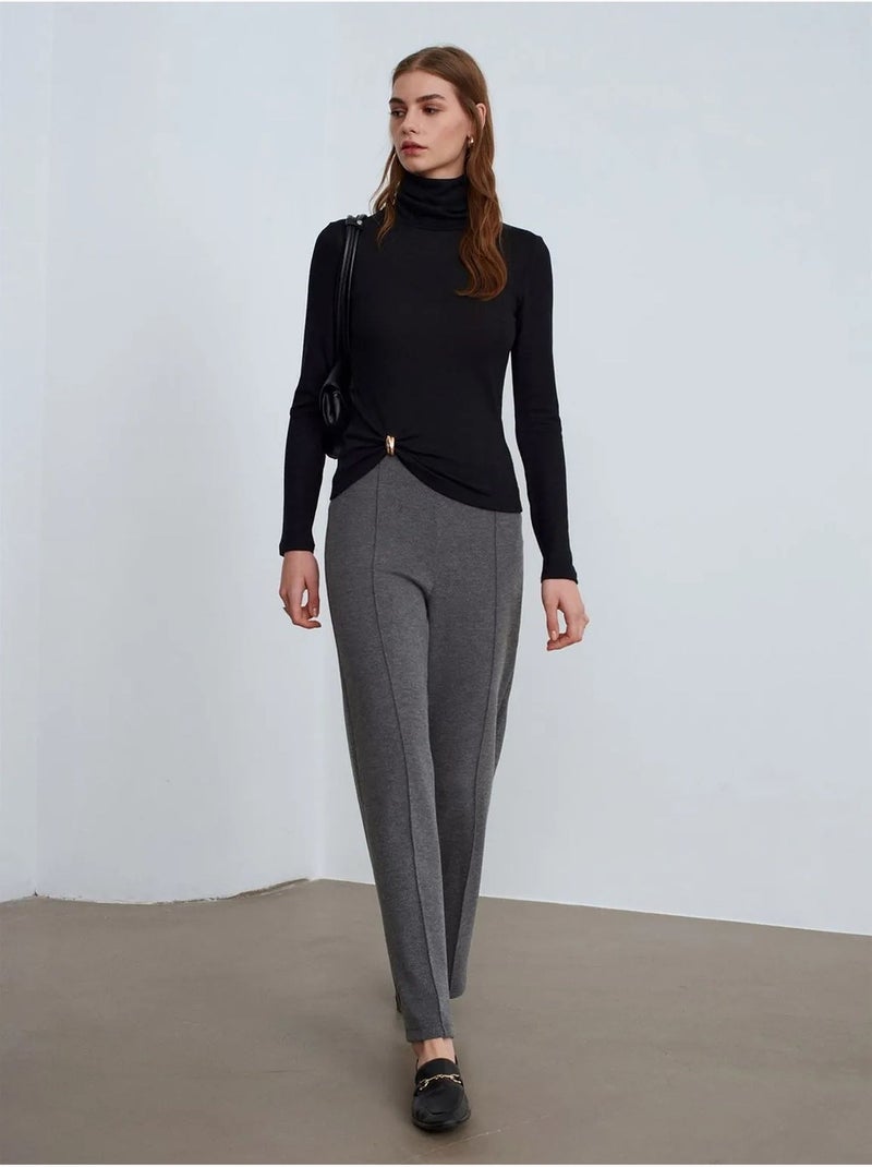 Pantaloni da donna in tessuto a gamba ampia a vita media Grigio antracite - Kiabi