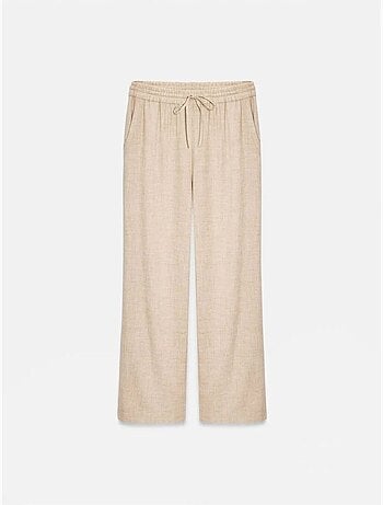 Pantaloni da donna in tessuto a gamba larga con vita con coulisse