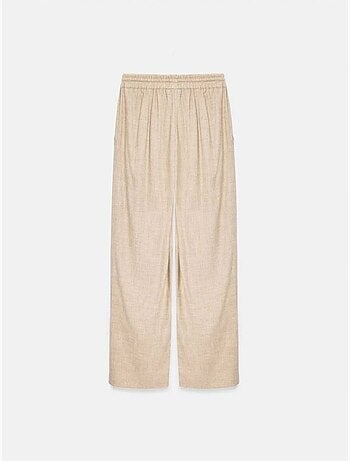 Pantaloni da donna in tessuto a gamba larga con vita con coulisse